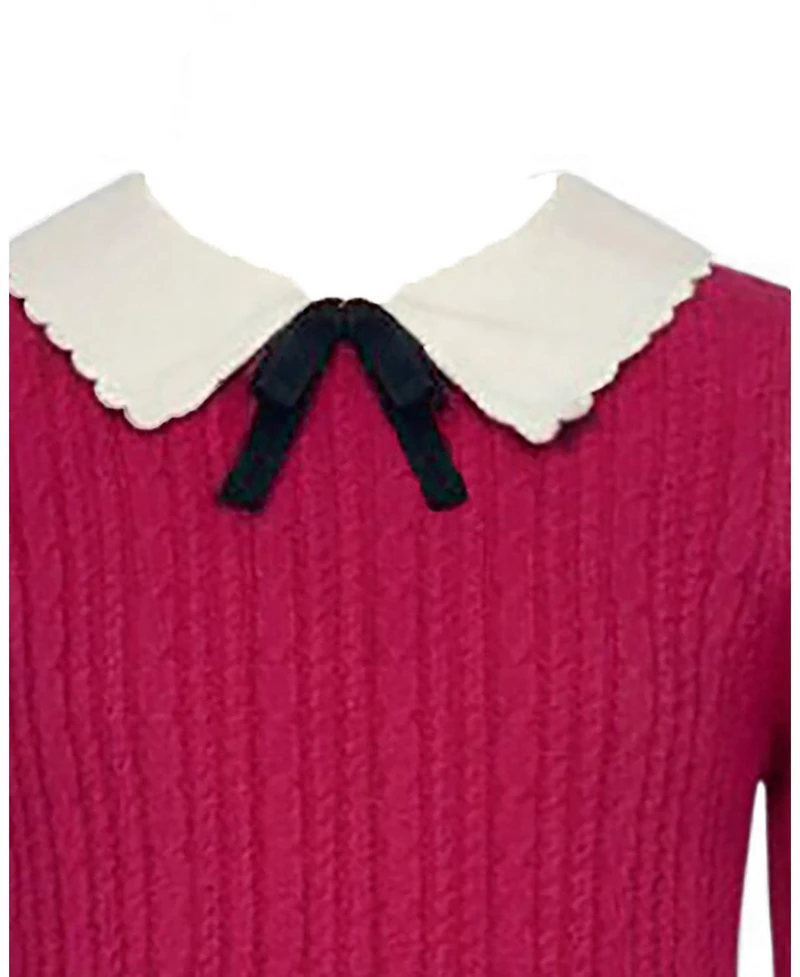 Hope & Henry Little Girls 6-12 Organic Collared French Cable Sweater Dress