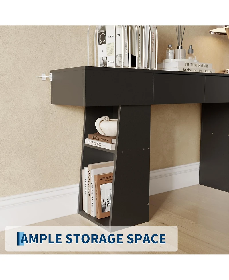 gaomon 63" Long Console Table with 2 Drawers, Modern Farmhouse Entryway Behind Couch Hidden Storage Space