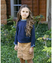 Hope & Henry Little and Big Girls' Xxs - L Organic Ruffle Trim Knit Top