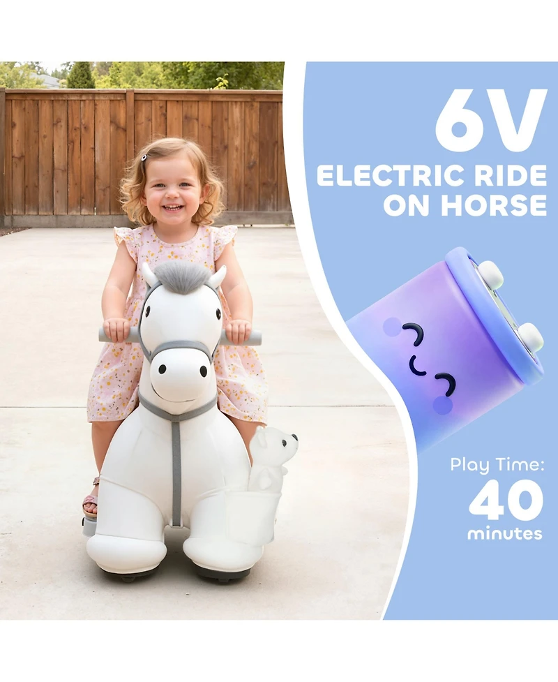 Qaba 6V Battery-Powered Ride-On Horse with Music, 55 Lbs. Capacity, Ages 1.5+