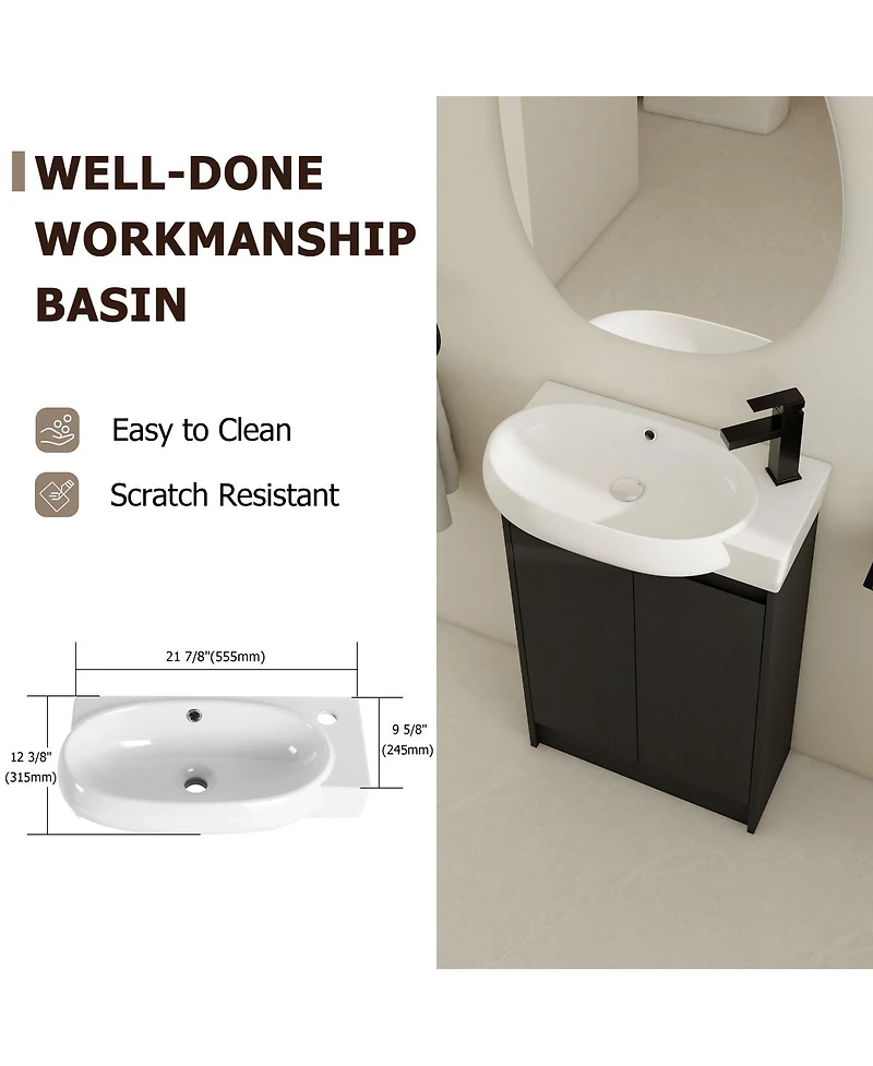 Sillysis 23" Freestanding Bathroom Vanity with Sink, Modern Soft Close Doors, Adjustable Storage Shelf for Small Spaces