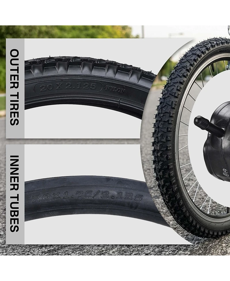 Yescom 20" x 2.125" Heavy-Duty Mountain Tread Tricycle and Unicycle Tire and Tube Set, 3-Pack