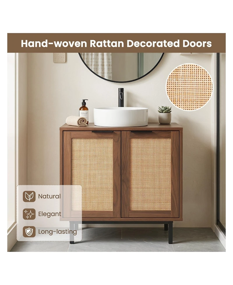 Volenca 23.5 x 12 24 Bathroom Vanity Cabinet with Rattan Doors, U-Shaped Cut-Out and Shelf