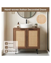 Volenca 23.5 x 12 24 Bathroom Vanity Cabinet with Rattan Doors, U-Shaped Cut-Out and Shelf