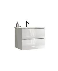 Sillysis 24'' Wall Mount Bathroom Vanity with Ceramic Sink, Glossy Floating Bathroom Vanity without Faucet, Pre-Assembled