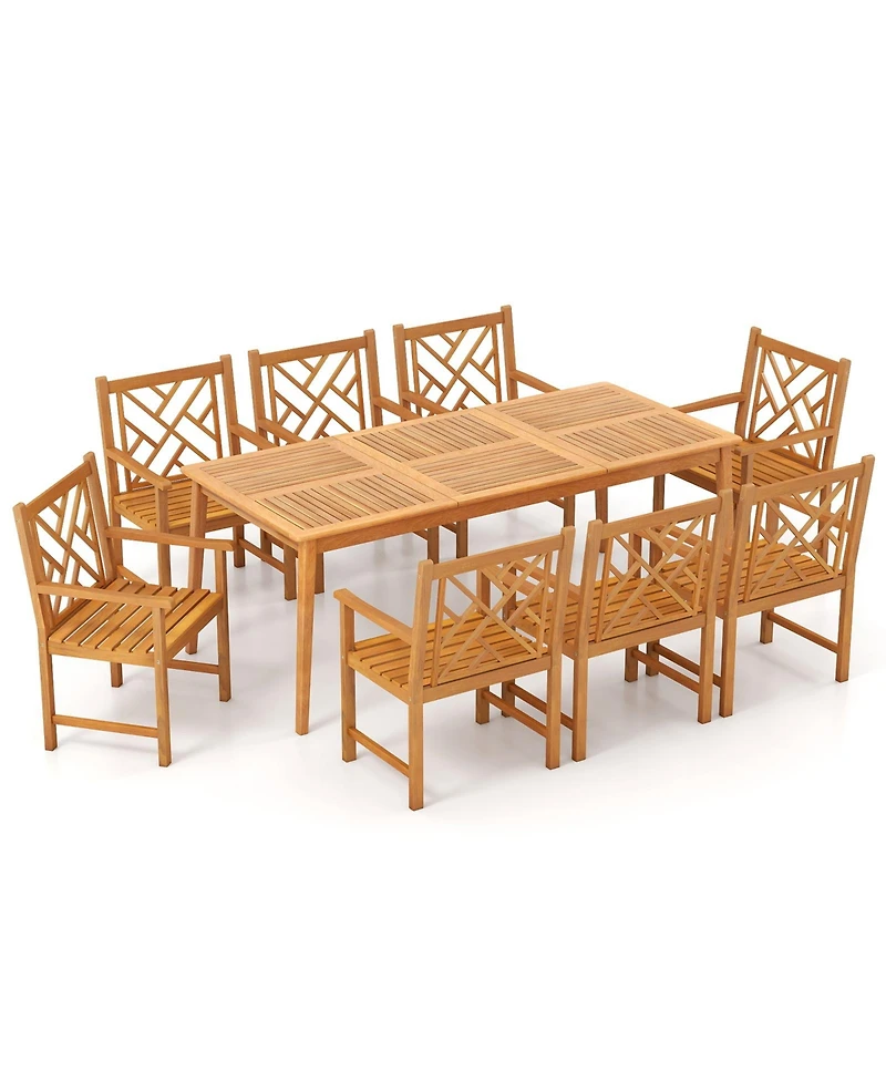 Mecale 79-Inch Acacia Wood Outdoor Dining Table for 8 with Umbrella Hole