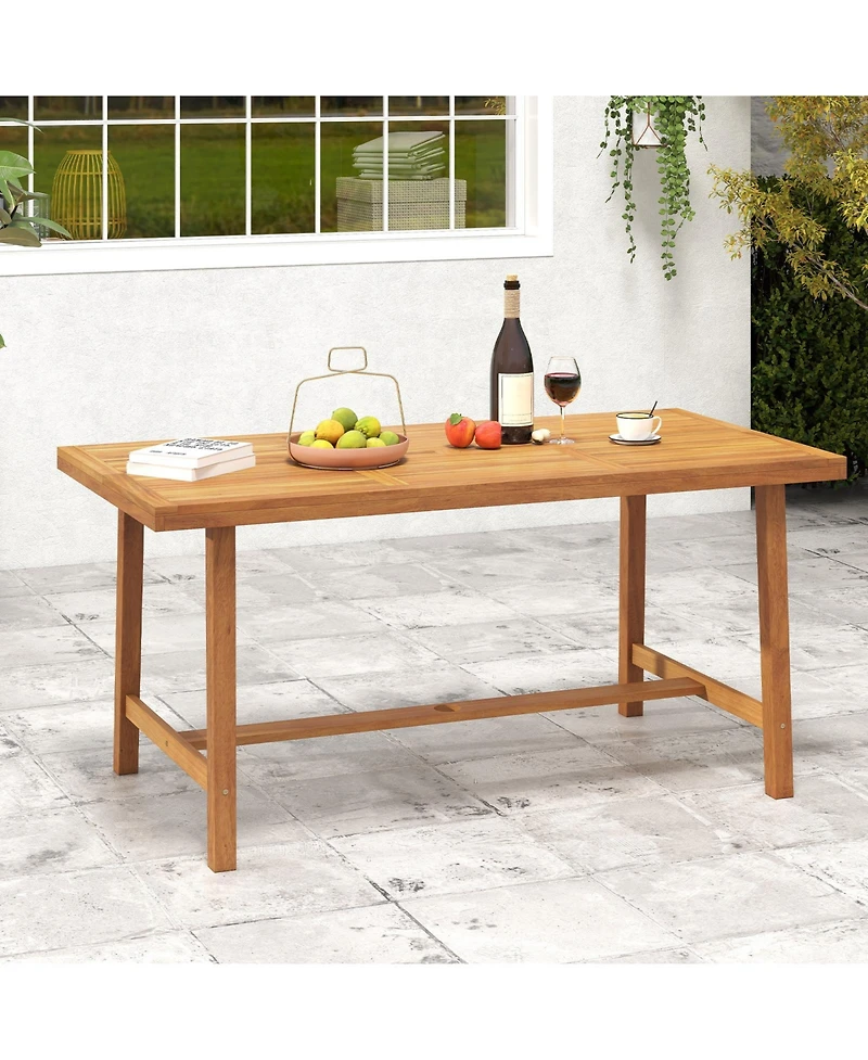 Mecale 63-Inch Heavy-Duty Acacia Outdoor Dining Table for 6 with Umbrella Hole