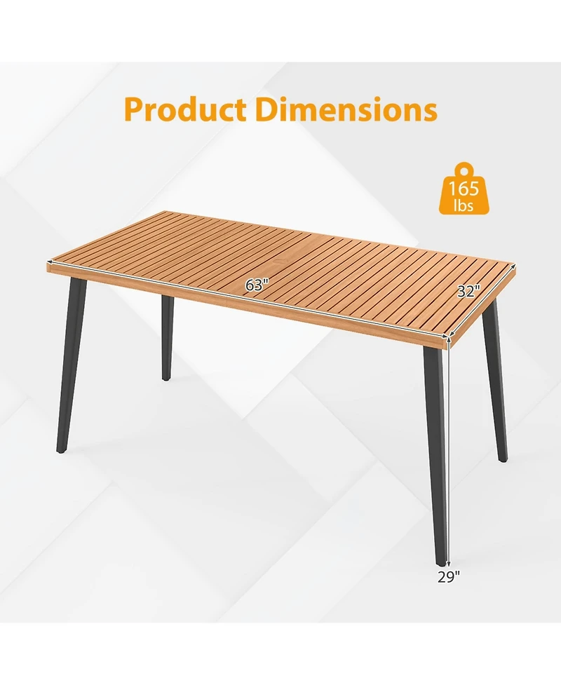 Mecale 63-Inch Acacia Outdoor Dining Table with Metal Legs and Umbrella Hole