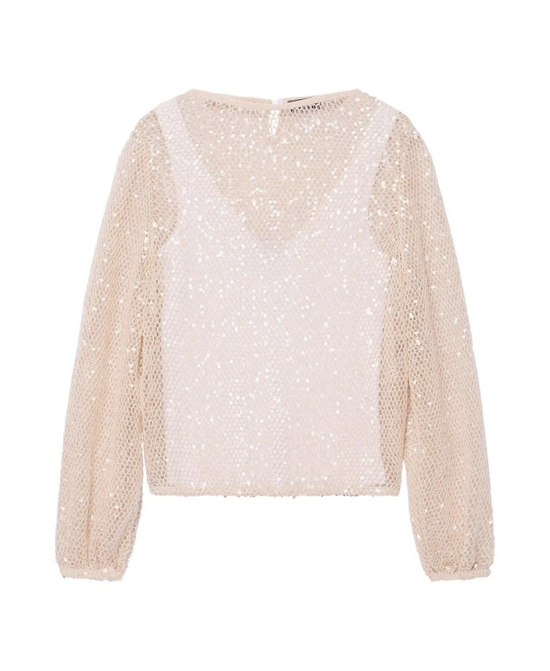 Mint Velvet Women's Sequin Layered Balloon-Sleeve Top