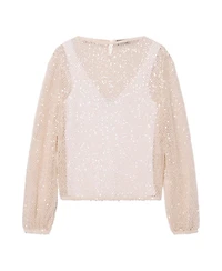 Mint Velvet Women's Sequin Layered Balloon-Sleeve Top