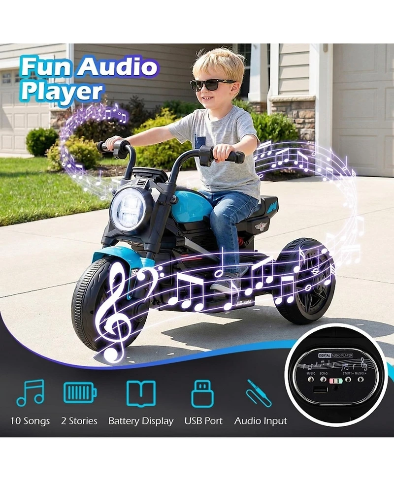 Hongge 6V Kids Electric Ride-On Motorcycle with Led Headlight, Music and Three-Wheel Design, Supports up to 66 lbs, Ages 3-5