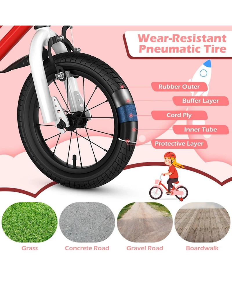 Hongge 14-Inch Kids Bike with Training Wheels Helmet and Protective Gear Set Ages 3-5