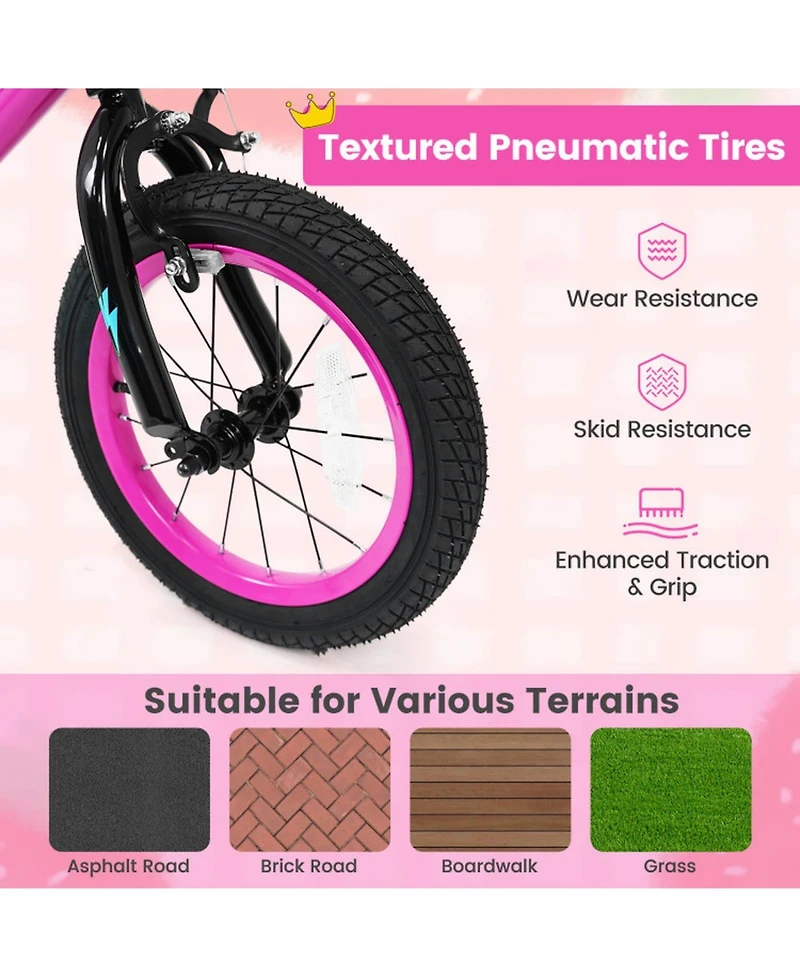 Hongge 14-Inch Kids Bike with Training Wheels and Dual Braking System, Ages 3-5