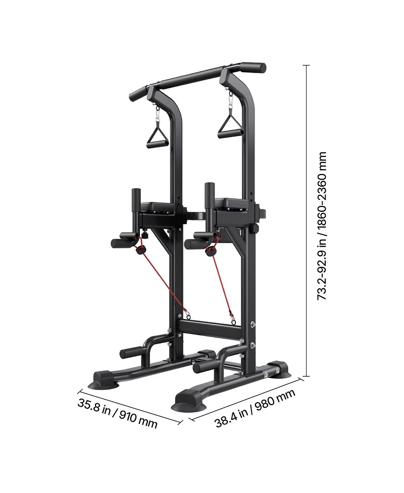 Hongge Free Standing Power Tower Dip Station with 12-Level Height and Butterfly Arm Rated to 330 lbs