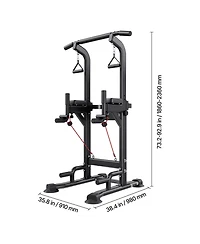 Hongge Free Standing Power Tower Dip Station with 12-Level Height and Butterfly Arm Rated to 330 lbs