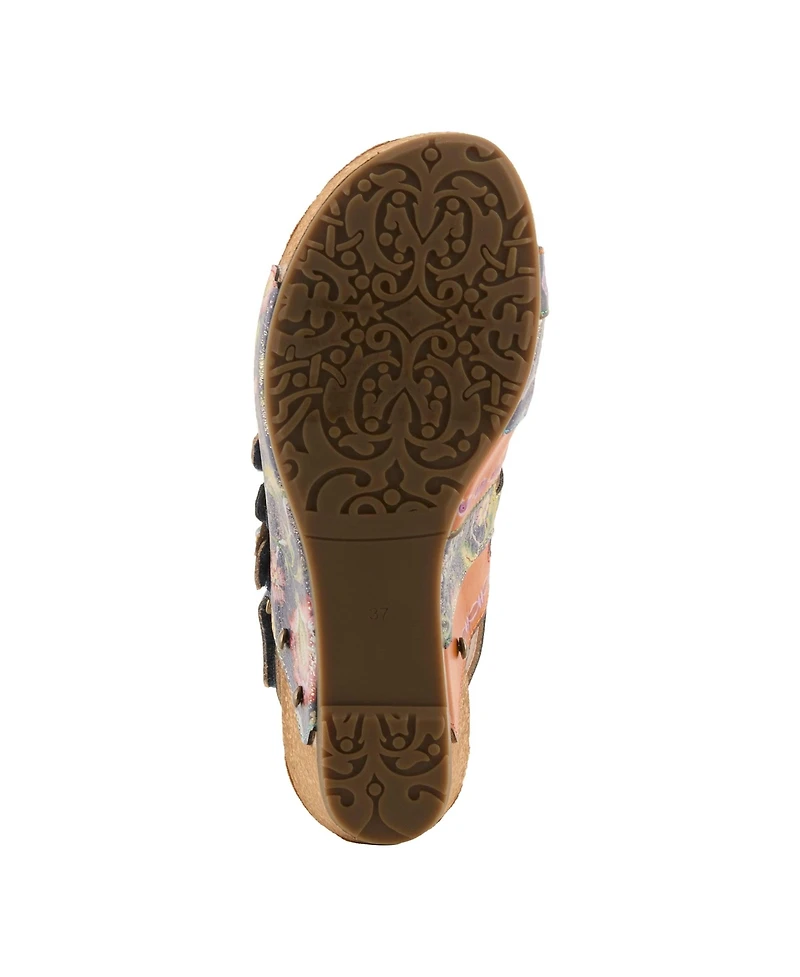L'Artiste Women s Buckleitup Floral Wedge with Supportive Cushioned Comfort