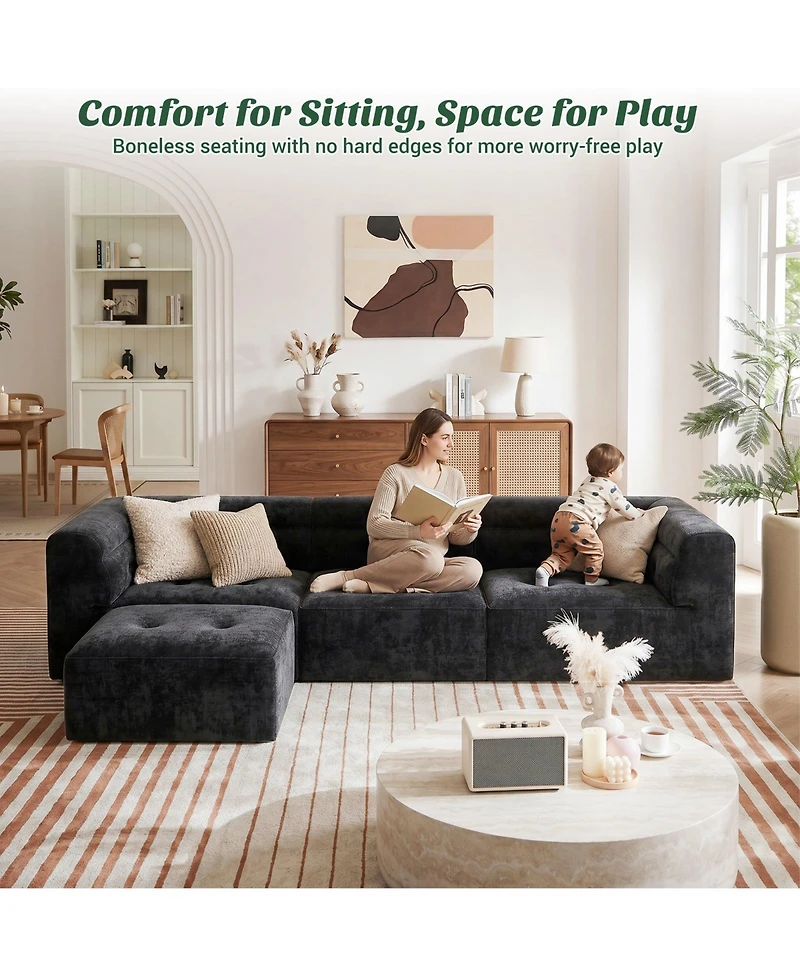 Aheaplus 4-Seater L-Shaped Modular Sectional Sofa, Boneless Living Room Sofa