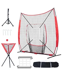 Hongge 7 x 7 ft Baseball and Softball Practice Net with Strike Zone Batting Tee and Ball Collector