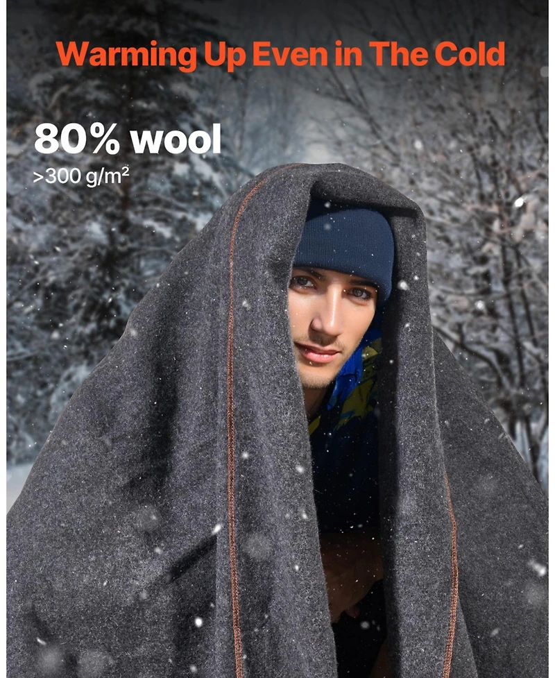 Hongge Warm Wool Blend Stadium Camping Blanket 64 x 88 inches Flame Retardant for Hiking and Travel