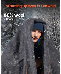 Hongge Warm Wool Blend Stadium Camping Blanket 64 x 88 inches Flame Retardant for Hiking and Travel