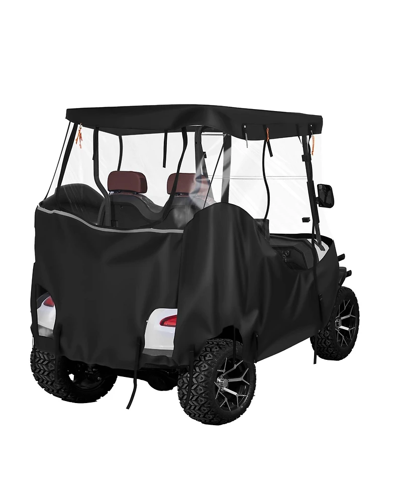 Hongge Visible Full Enclosure Golf Cart Cover for 2-Passenger Carts with Clear Windshield and Windproof Hooks