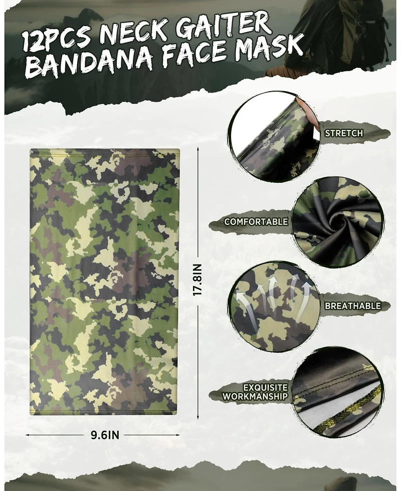 Piscifun 12 Pack Neck Gaiter Face Mask Uv Protection Breathable Outdoor Scarf