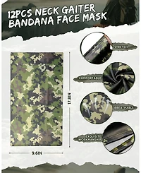 Piscifun 12 Pack Neck Gaiter Face Mask Uv Protection Breathable Outdoor Scarf