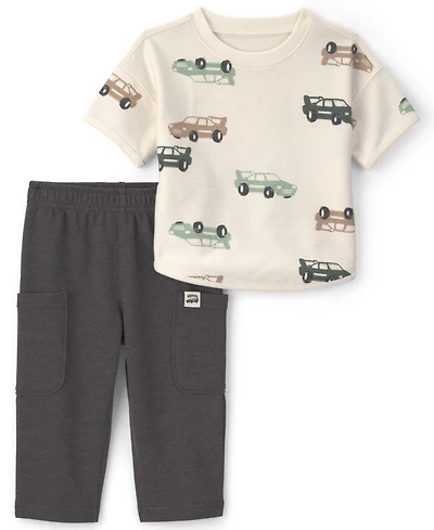 Carter's Baby Boys' Car French Terry Short-Sleeve T-Shirt and Pants, 2-Piece Set