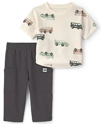 Carter's Baby Boys' Car French Terry Short-Sleeve T-Shirt and Pants, 2-Piece Set