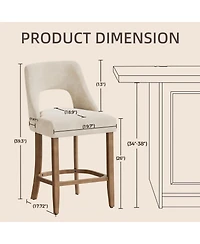 Maison Boucle Set of 2 Mid-Century Modern Counter Height Bar Stools, Upholstered Cutout Back, Solid Wood Frame, 26" Seat