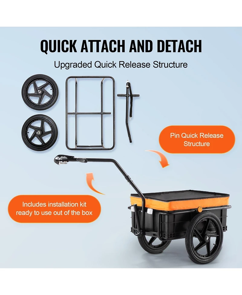 Mountaintop Bike Cargo Trailer,88LBS,16"Wheels,Universal Hitch, Waterproof Cover, Reflectors, Fit 24"-28" Bikes