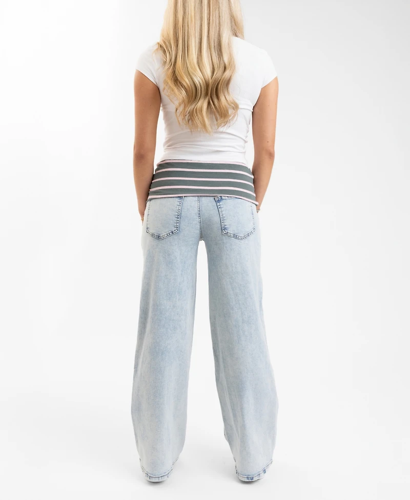Em & Cass Juniors' Pull-On Low-Rise Wide-Leg Denim