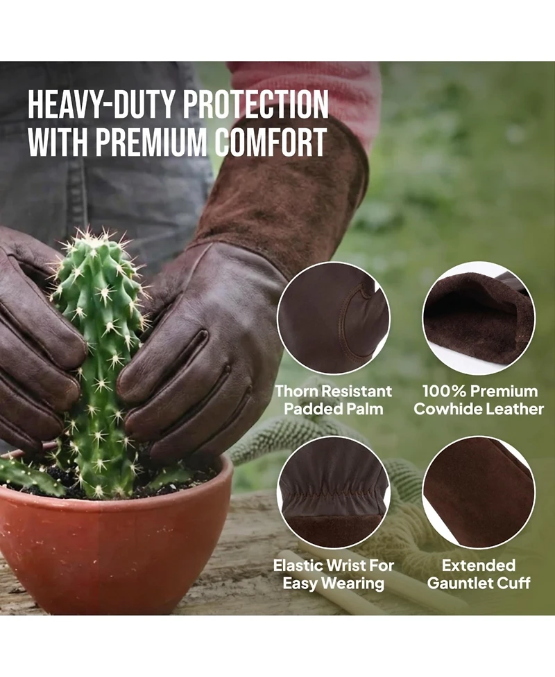 Xdovet Thorn Proof Gardening Gloves Long Rose Pruning Cowleather Gauntlet Forearm Protection