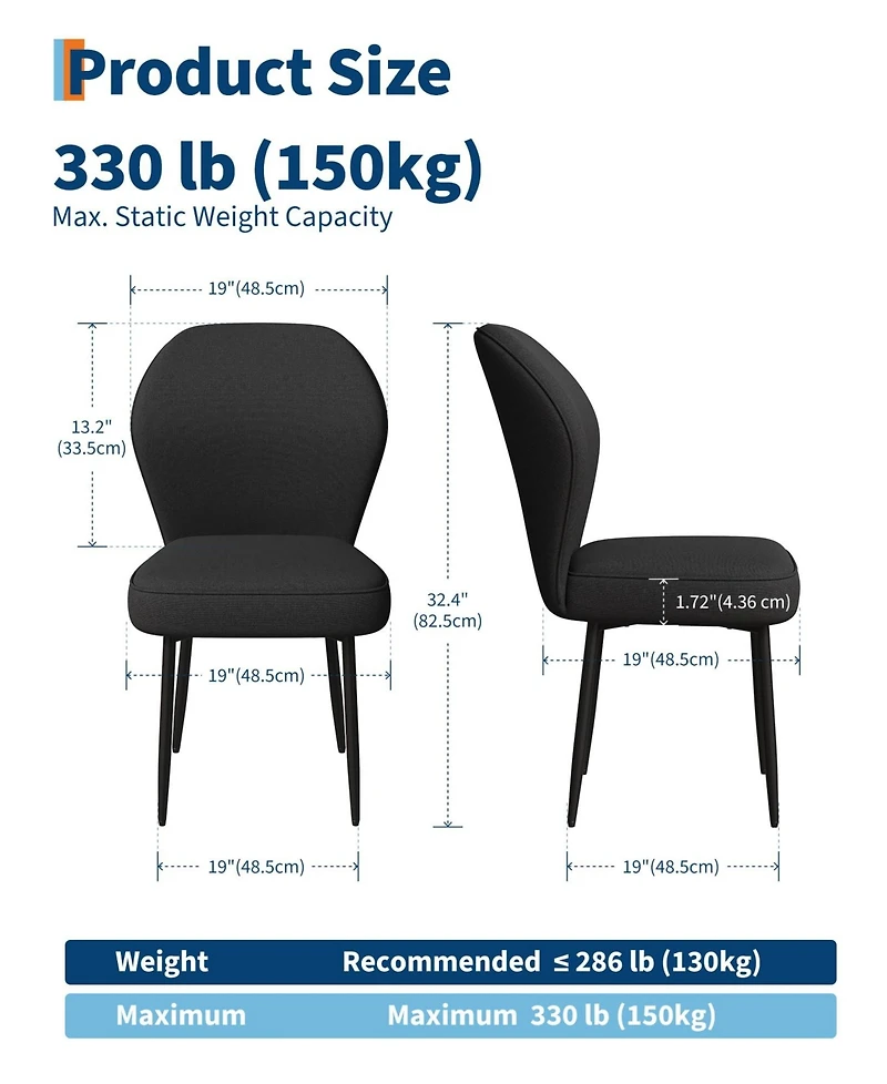 homfan Dining Chairs Set of 2 Pu Leather Upholstered Fabric Modern Kitchen Side with Sturdy Metal Legs for Room Living Apartment