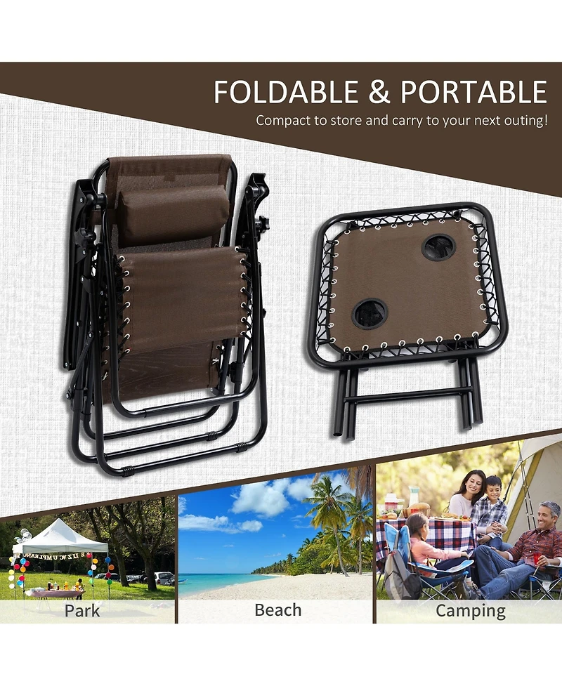 Mountaintop Zero Gravity Chair Set 3 Piece Recliner with Side Table Cup Holder Headrest Brown Poolside Camping