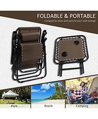 Mountaintop Zero Gravity Chair Set 3 Piece Recliner with Side Table Cup Holder Headrest Brown Poolside Camping