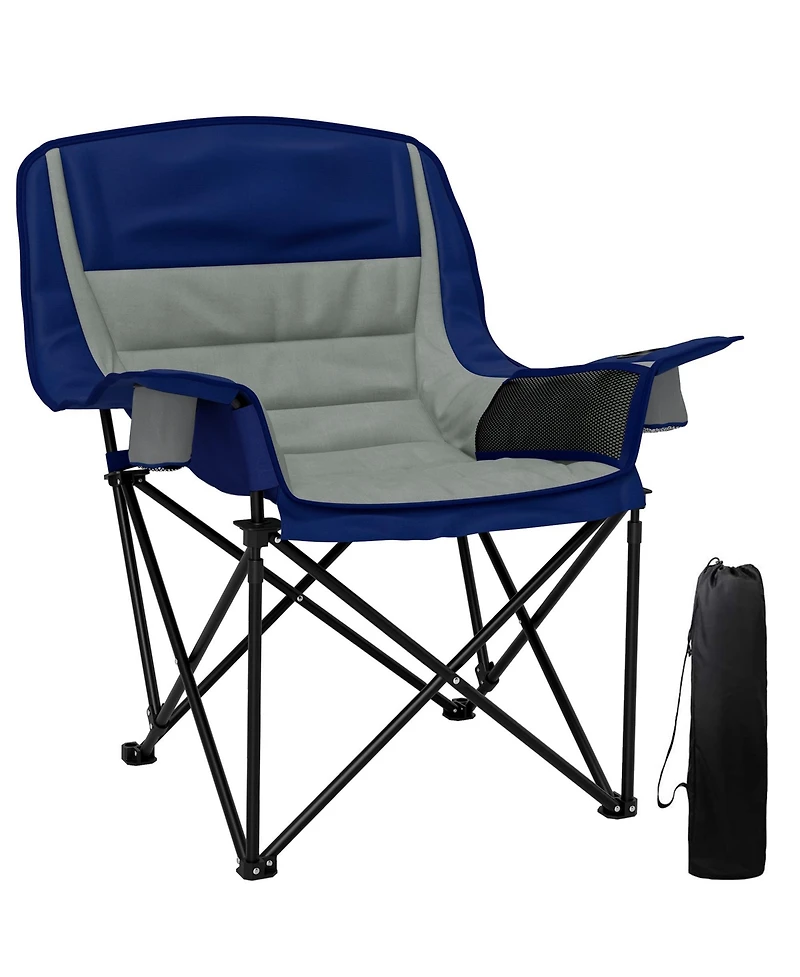 Mountaintop Padded Camping Chair for Adults, Portable Folding Camping Chair with Side Pockets, Cup Holders, Carry Bag