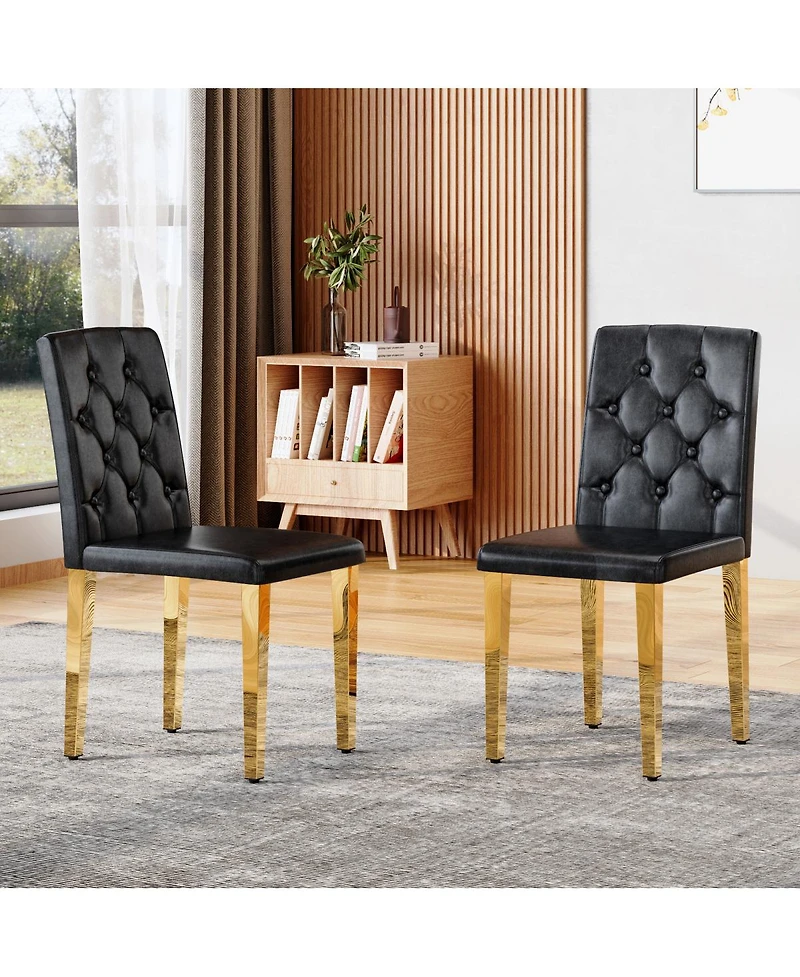 Streamdale Furniture 2-Pack Pu Dining Chairs with Metal Legs