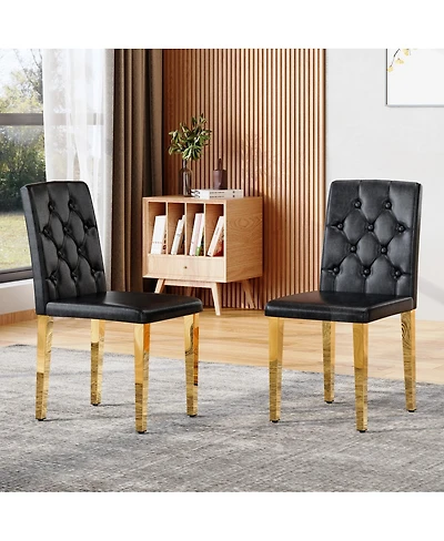 Streamdale Furniture 2-Pack Pu Dining Chairs with Metal Legs