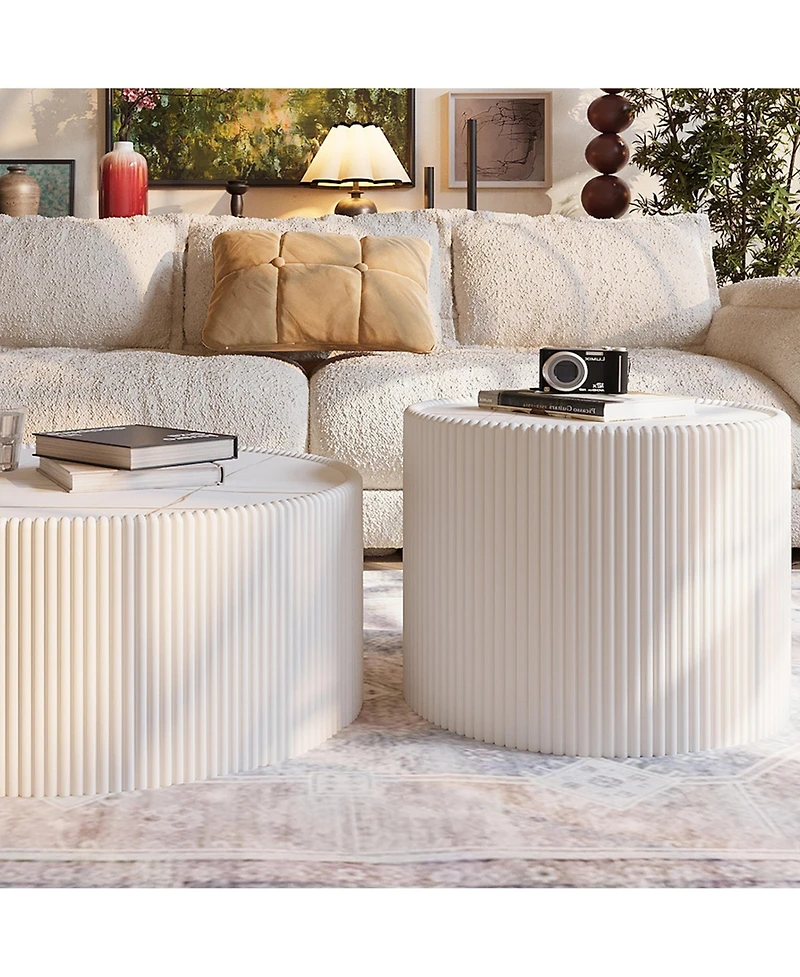 Flynama Cylinder Sintered Stone and Leather Coffee Table