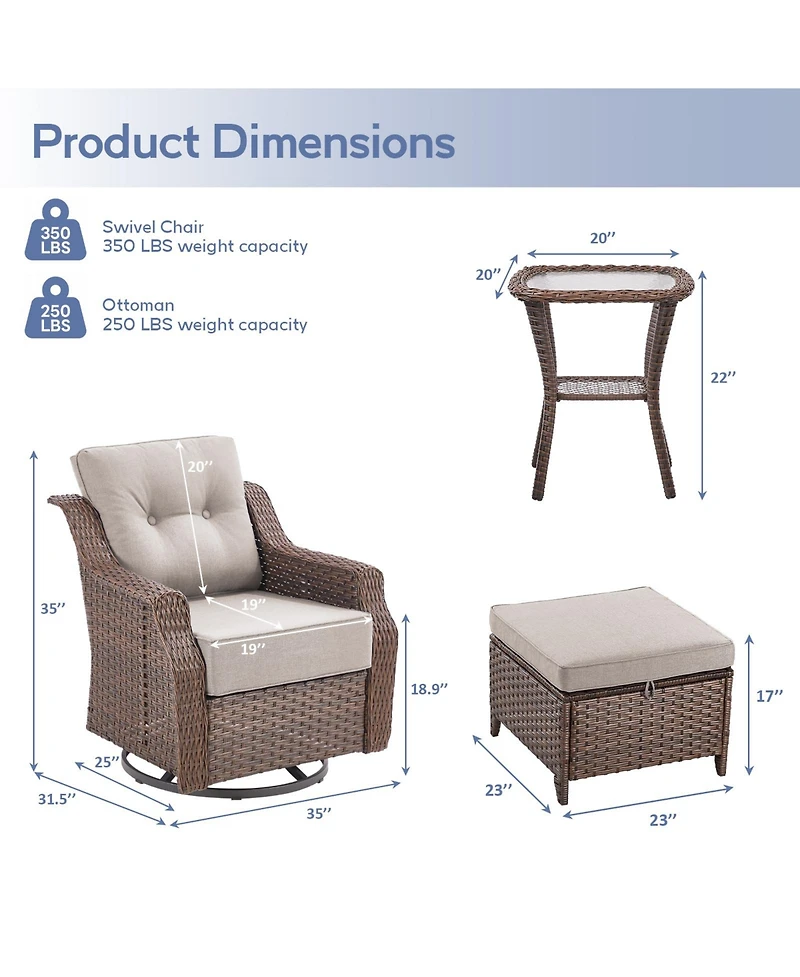 Pocassy Patio Furniture Set, 5Piece Outdoor Wicker Conversation Set with 6" Thick Cushions, Weather Resistant Olefin Fabric
