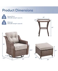 Pocassy Patio Furniture Set, 5Piece Outdoor Wicker Conversation Set with 6" Thick Cushions, Weather Resistant Olefin Fabric