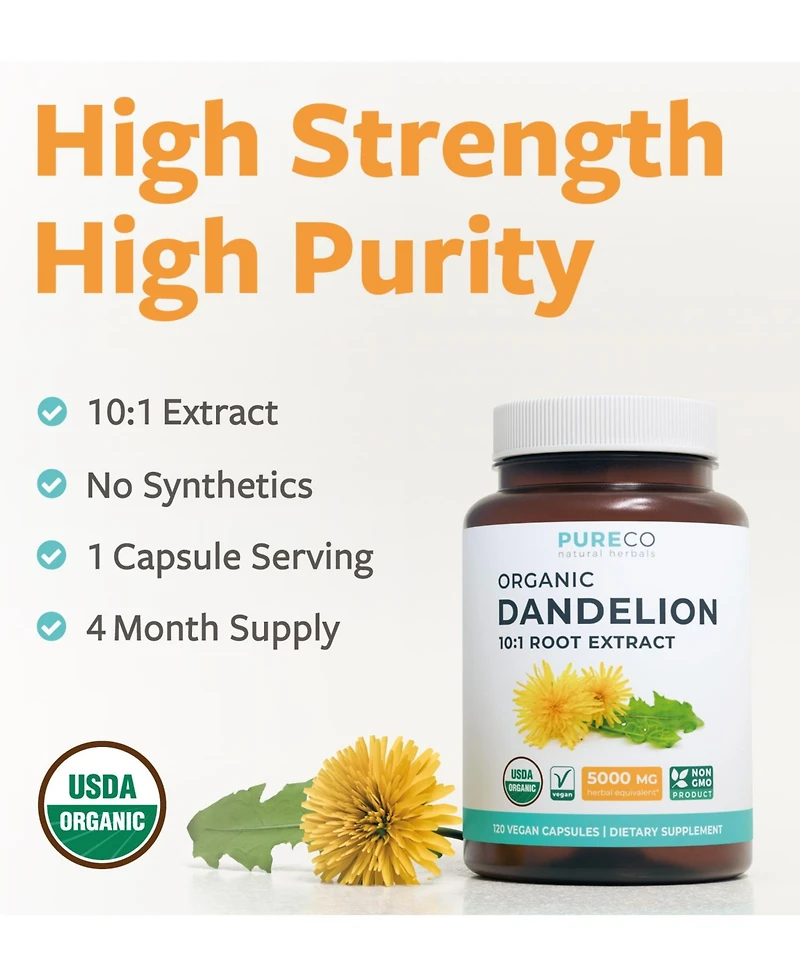Pure Co. Dandelion Capsules, 120 Count