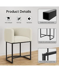 homfan Bar Stools Set of 2 – Modern Lambswool Upholstered Counter Height Chairs with Backrest and Arms, Sturdy Metal Frame for Kitchen Island