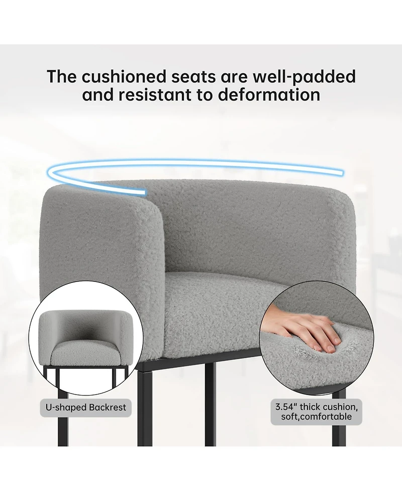 homfan Bar Stools Set of 2 – Modern Lambswool Upholstered Counter Height Chairs with Backrest and Arms, Sturdy Metal Frame for Kitchen Island