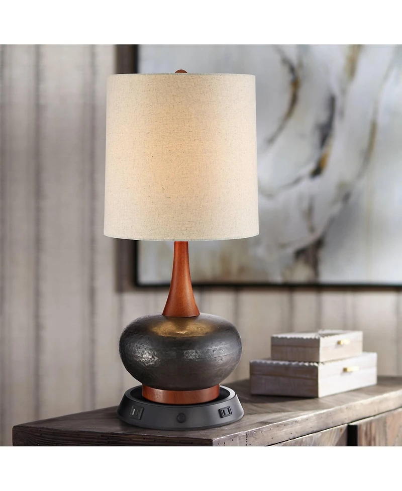 360 Lighting Andi Modern Mid Century Table Lamp 24 1/2" High Hammered with Dimmable Usb Workstation Base Shade for Bedroom Desk