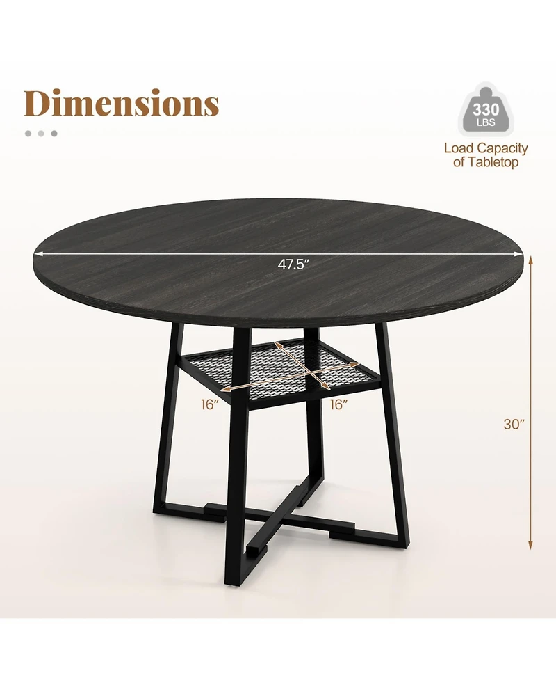 Mecale 47-Inch Round Dining Table for 4-6 with Storage Shelf