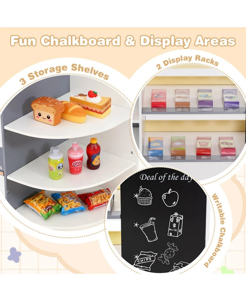 Sugift Wooden Market Stand with Cash Register & Vending Machine 13-Piece Playset, Ages 3+