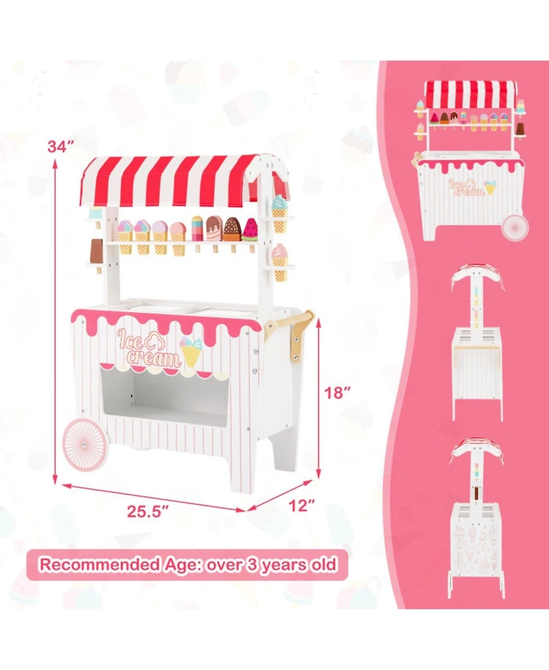 Sugift Ice Cream Cart 12-Piece Rolling Canopy Playset, Ages 3+