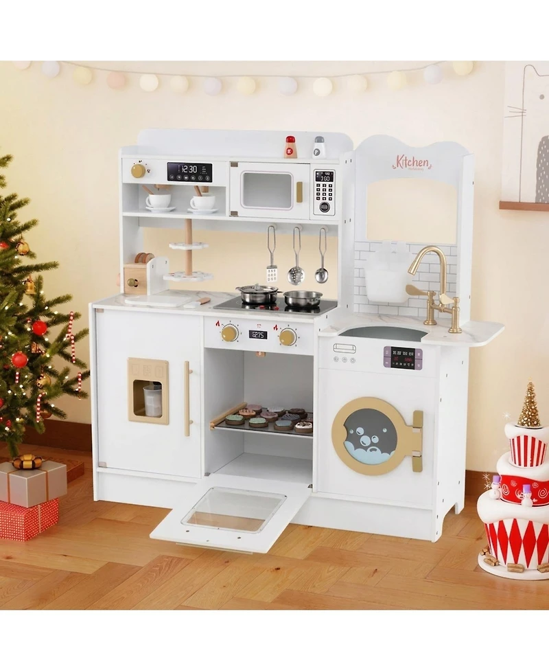 Sugift Lights and Sounds 25-Piece Wooden Play Kitchen, Ages 3+